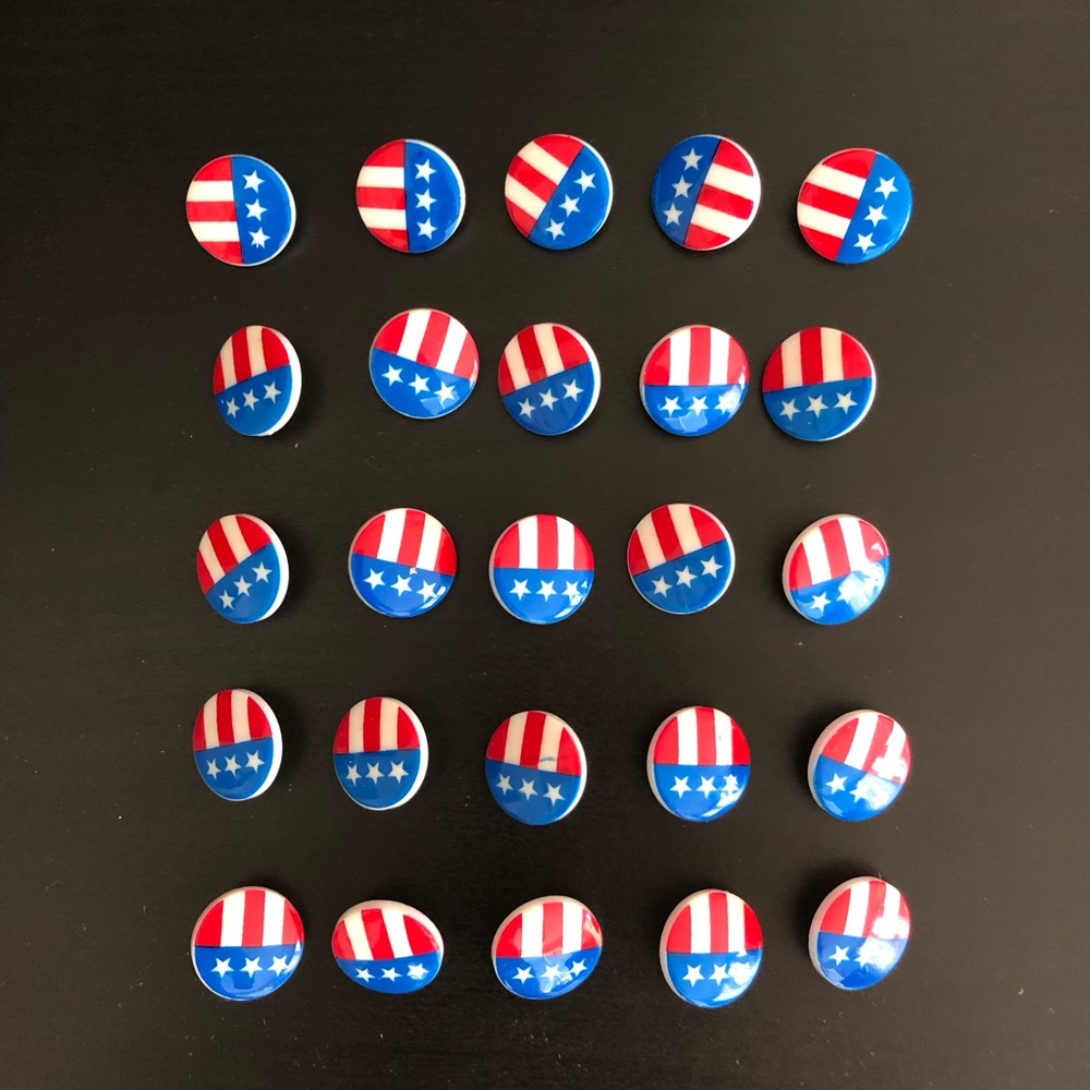 Vintage Streamline Buttons Flags -Stars & Stripes- Red, White, Blue Never Use